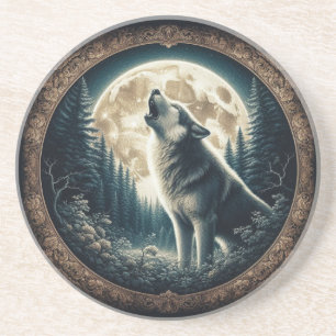 Klassieke, wolf & moon zandsteen onderzetter