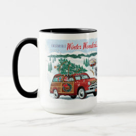 Klassieke Woodie Wagon Kerst Mok