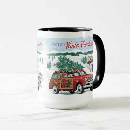 Klassieke Woodie Wagon Kerst Mok (Voorkant rechts)