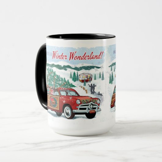 Klassieke Woodie Wagon Kerst Mok (Voorkant links)