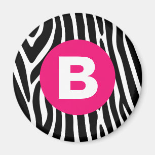 Klassieke zebra strepen helder roze monogram magneet