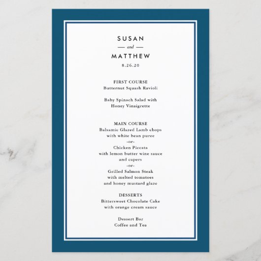 Klassieke zeemaand blauw, menu Papier (Voorkant)