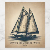 Klassieke Zeilboot Zeiler Scheepvaart Retouradres Wijn Etiket (Enkel label)