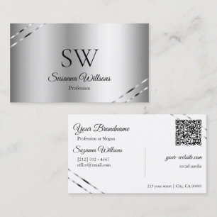 Klassieke zilveren monogram QR-code met glinsteren Visitekaartje