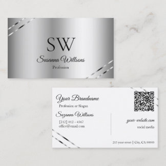 Klassieke zilveren monogram QR-code met glinsteren Visitekaartje