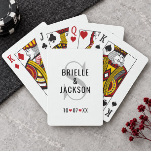 Klassieke zilveren monogram trouwkaart op maat pokerkaarten