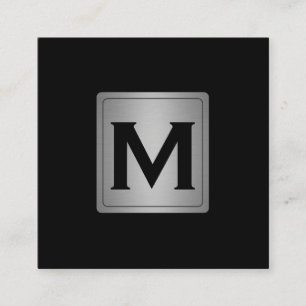 Klassieke zilvermetallische etiketten met monogram vierkante visitekaartje