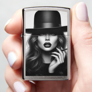 Klassieke Zippo met AI-ontwerp van vrouw met bowle