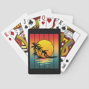 Klassieke Zonsondergang Surfen Surfer Oceaan Surf Pokerkaarten