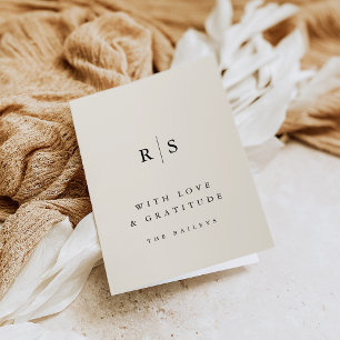Klassieke zwart & Ecru Monogram bruiloft Bedankkaart