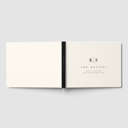 Klassieke zwart & Ecru Monogram bruiloft Gastenboek (Volledig)
