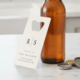 Klassieke zwart & Ecru Monogram bruiloft Kredietkaart Flessenopener