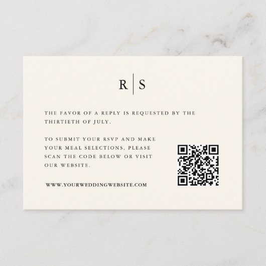 Klassieke Zwart & Ecru Monogram Bruiloft QR Code RSVP Kaartje (Voorkant)