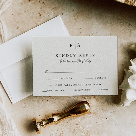 Klassieke zwart & Ecru Monogram Maaltijd keuze RSVP Kaartje