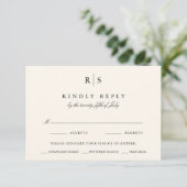 Klassieke zwart & Ecru Monogram Maaltijd keuze RSVP Kaartje (Staand voorkant)