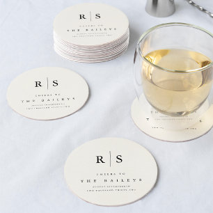 Klassieke Zwart & Ecru Monogram Wedding Bar Ronde Kartonnen Onderzetter