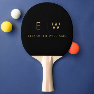 Klassieke Zwart Goud Minimalistische Monogram Naam Tafeltennisbatje