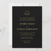 Klassieke Zwart Goud Monogram Crest Formele Bruilo Kaart (Voorkant)