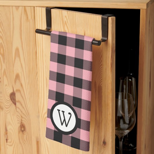 Klassieke zwart-roze buffelplaat met monogram theedoek (Derde Gevouwen)