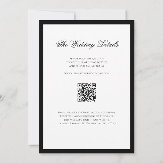 Klassieke Zwart-Wit Border Wedding QR Code Kaart (Achterkant)