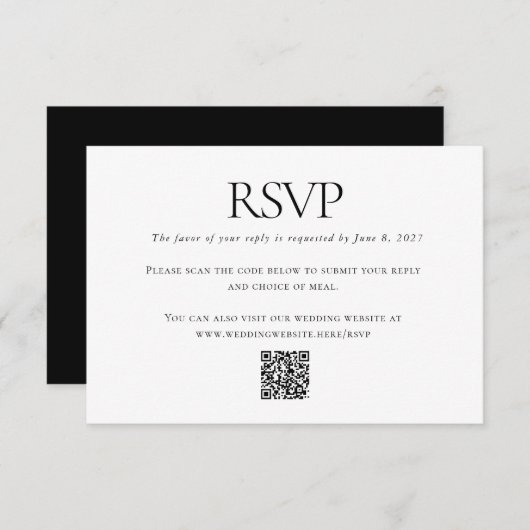 Klassieke Zwart Wit Bruiloft Aangepaste QR Code On RSVP Kaartje (Voorkant / Achterkant)