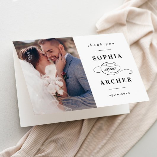 Klassieke zwart-wit bruiloft foto bedankkaart
