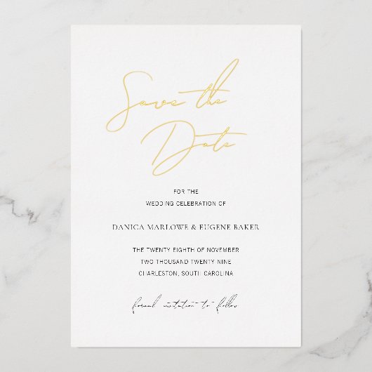 Klassieke zwart-wit bruiloft Save the Date Folie Uitnodiging (Voorkant)