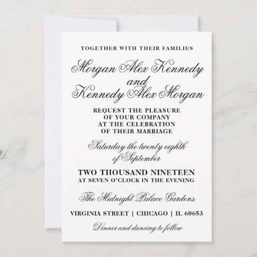 Klassieke zwart-wit bruiloft uitnodiging (Voorkant)