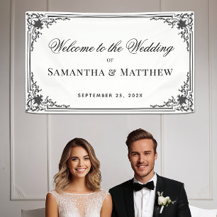 Klassieke zwart-wit elegante kalligrafie bruiloft spandoek