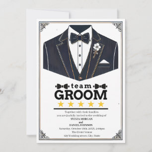 Klassieke Zwart-Wit Elegante Tekst Team Groom Kaart