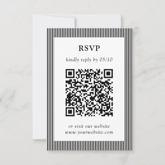 Klassieke Zwart & Wit Gestreepte QR Code RSVP Huwe (Voorkant)