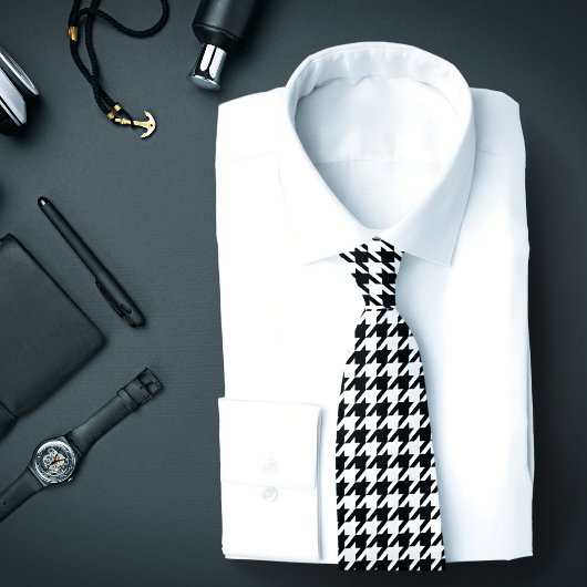 Klassieke zwart-wit houndstooth geruite stropdas