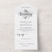 Klassieke zwart-wit kalligrafie script bruiloft all in one uitnodiging (Binnen)