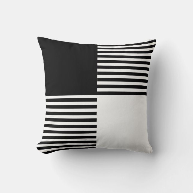 Klassieke zwart wit moderne minimalistische strips kussen (Voorkant)