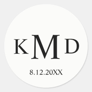 Klassieke Zwart Wit Monogram bruid bruidegom bruil Ronde Sticker