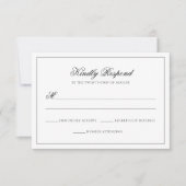 Klassieke Zwart & Wit Monogram Script Bruiloft RSVP Kaartje (Voorkant)