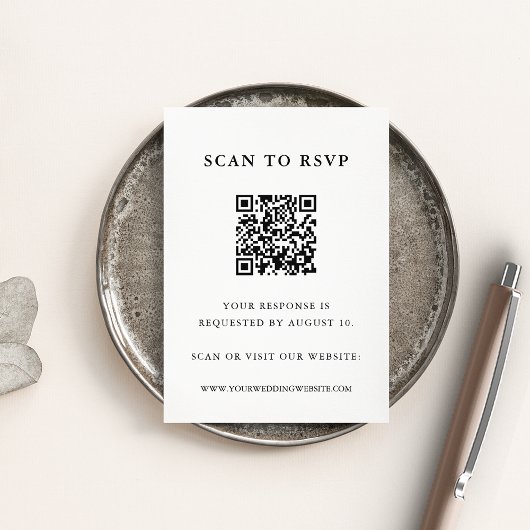 Klassieke Zwart & Wit QR Code Bruiloft RSVP Informatiekaartje