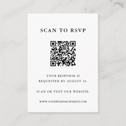 Klassieke Zwart & Wit QR Code Bruiloft RSVP Informatiekaartje (Voorkant)