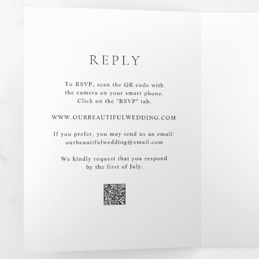 Klassieke Zwart-Wit QR Code Elegant Huwelijk Drieluik Uitnodiging (Binnenzijde eerst)