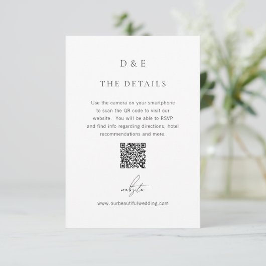 Klassieke Zwart-Wit QR-code Elegante Trouw Informatiekaartje (Staand voorkant)