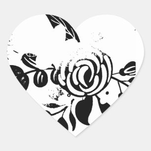 Klassieke zwart-wit vervaagde bloemhartsticker hart sticker