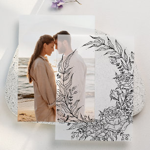 Klassieke Zwarte Bloemen Overlay Krans Trouwen Vellum Uitnodigingen