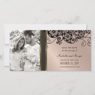 Klassieke Zwarte Bloemen Paisley Krullen Elegante Save The Date