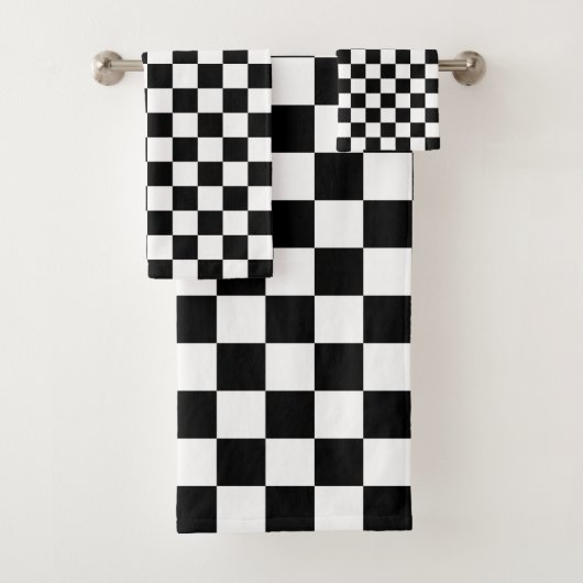 Klassieke zwarte checkboard - wit patroon bad handdoek (Insitu)