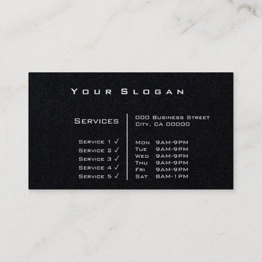 Klassieke Zwarte Custom Professional Classy Clean Visitekaartje (Achterkant)
