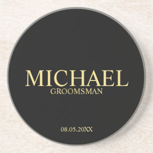 Klassieke zwarte en gouden gepersonaliseerde Groom Zandsteen Onderzetter