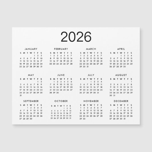 Klassieke zwarte en witte 2024-kalendermagneet (Voorkant)