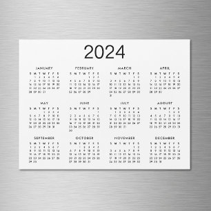 Klassieke zwarte en witte 2024-kalendermagneet