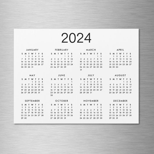 Klassieke zwarte en witte 2024-kalendermagneet