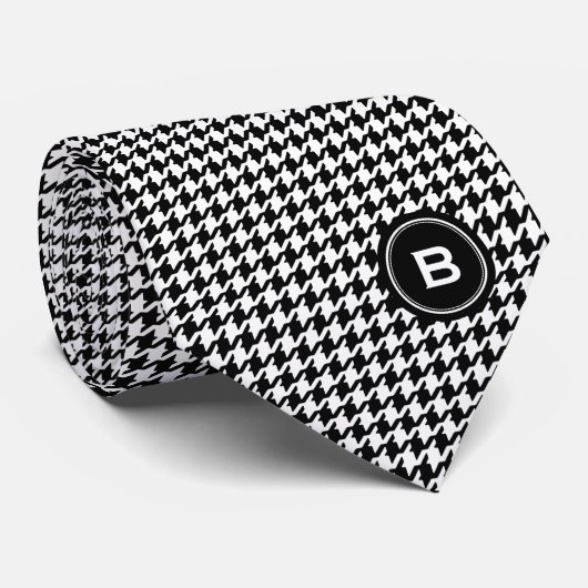 Klassieke zwarte en witte hond met monogram stropdas (Opgerold)